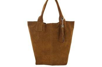 Shopper bag - torebka damska zamszowa - Brązowa jasna 