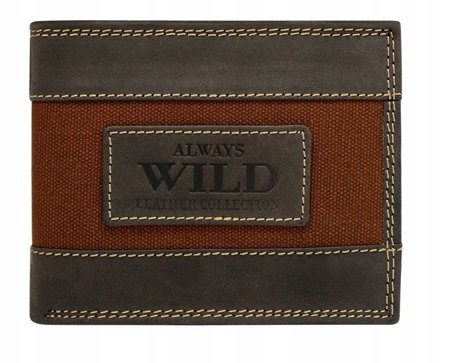 Poziomy portfel z elementami jeansu, skóra naturalna nubuk— Always Wild
